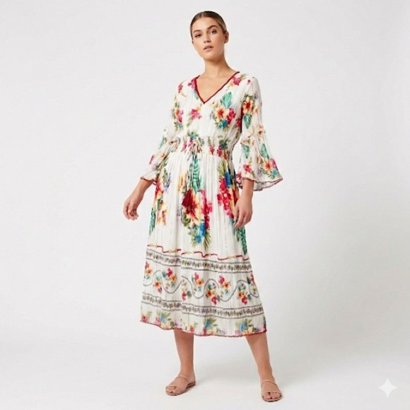Me 2 Magic Dresses & Skirts - Me 2 Magic Boho Viscose Floral Smocked Waist Midi Dress Size L